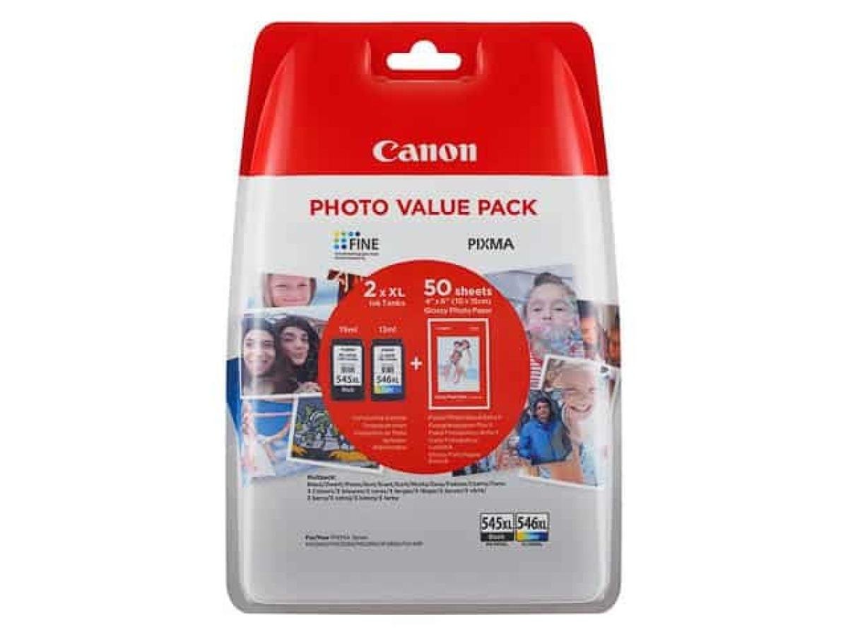 Canon PG-545 (PG-545XL / CL-546XL + 50 sheets) – Pack de cartuchos de tinta original