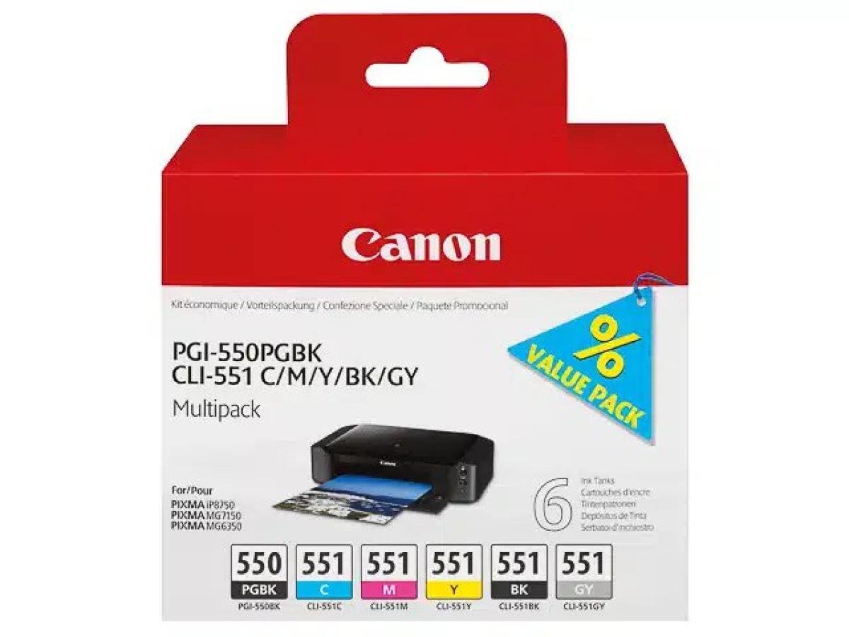 Canon CLI-551 (CLI-551 C/M/Y/BK/GY) – Pack de cartuchos de tinta original