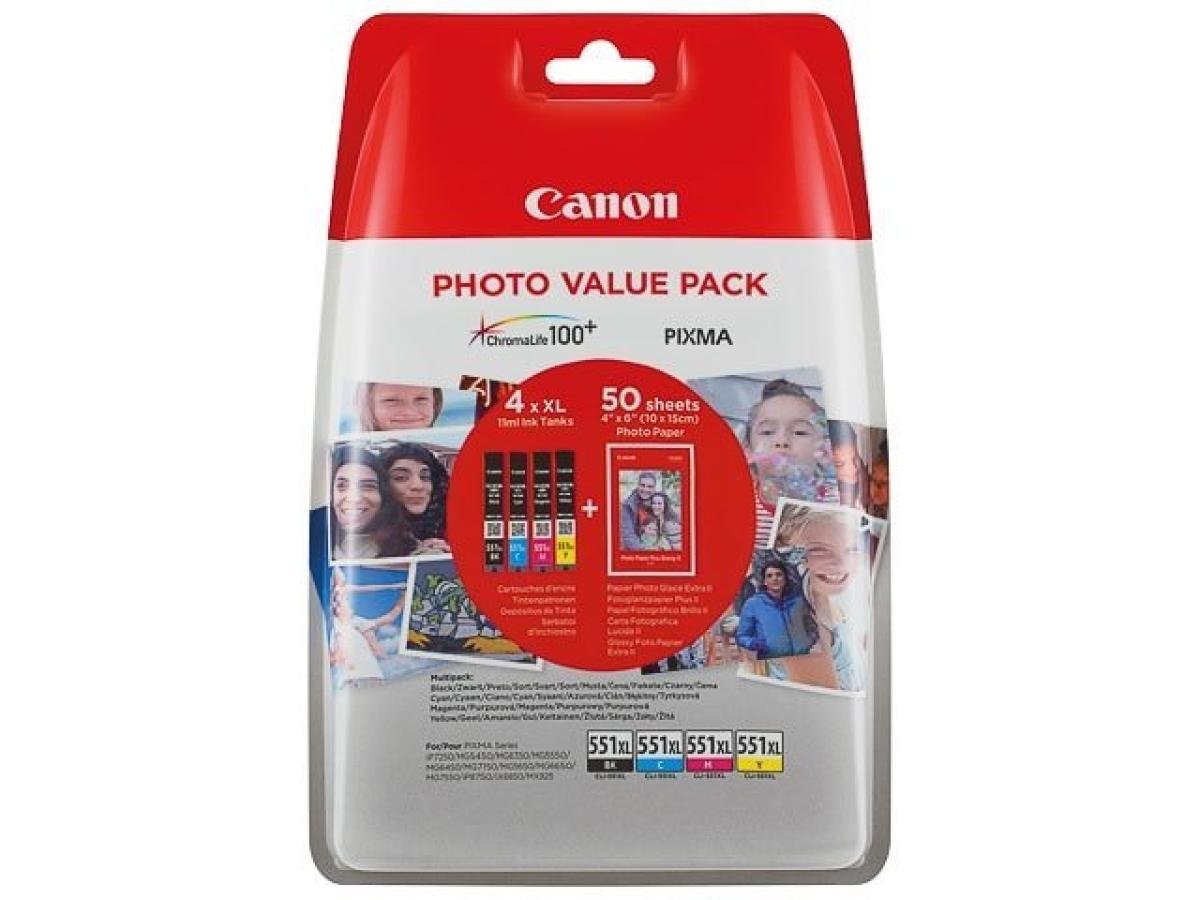 Canon CLI-551 (CLI-551XL C/M/Y/BK Photo pack) – Pack de cartuchos de tinta original