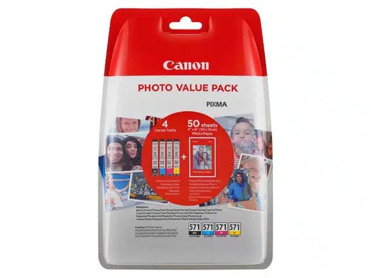 Canon CLI-571 (CLI-571XL BK/C/M/Y + Photo pack) – Pack de cartuchos de tinta original