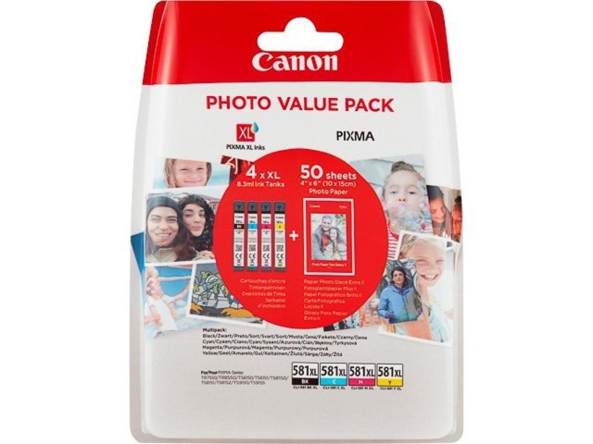 Canon CLI581 (CLI-581XL C/M/Y/BK photo value pack) – Pack de cartuchos de tinta original