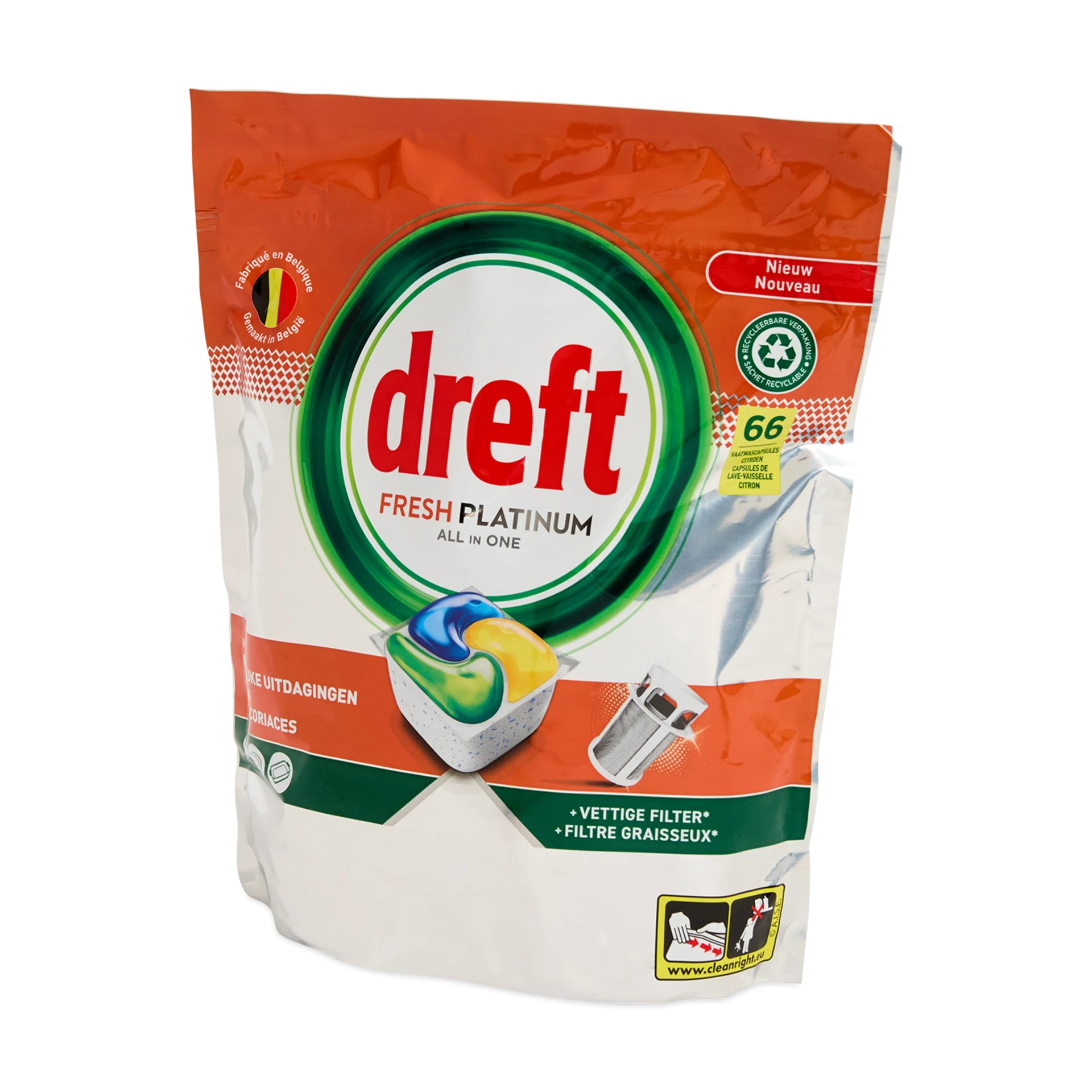Pastillas para lavavajillas Dreft Fresh Platinum All in One – 66 unidades