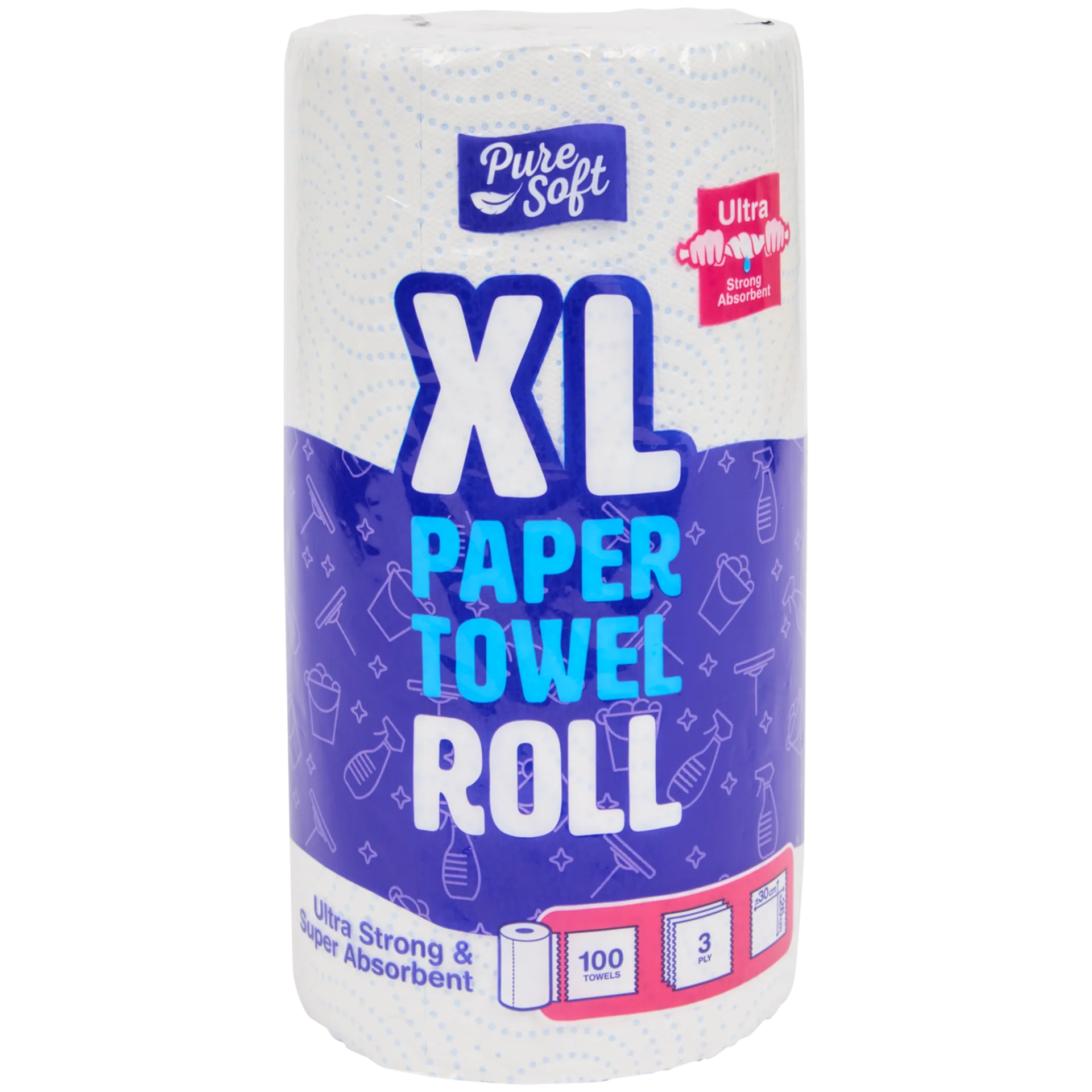 Papel de cocina XL Pure Soft ultrarresistente y superabsorbente – 100 hojas