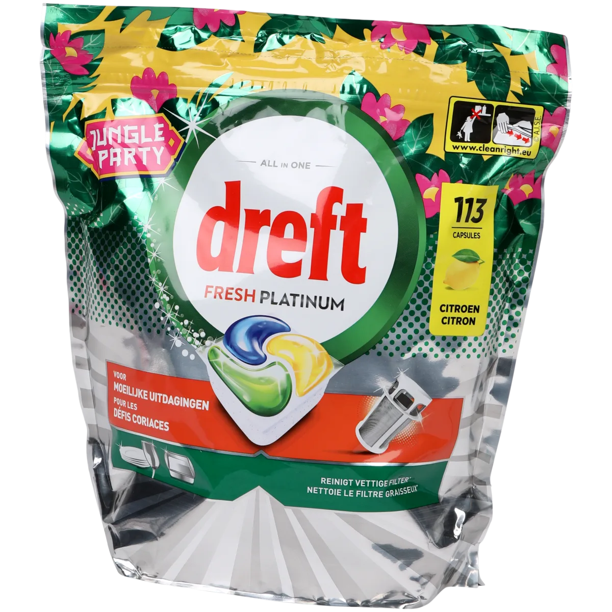 Pastillas para lavavajillas Dreft Fresh Platinum Jungle Party – 25 unidades
